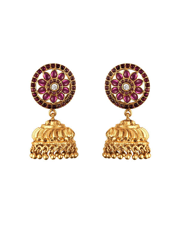 Red Spinel Flower Jhumki