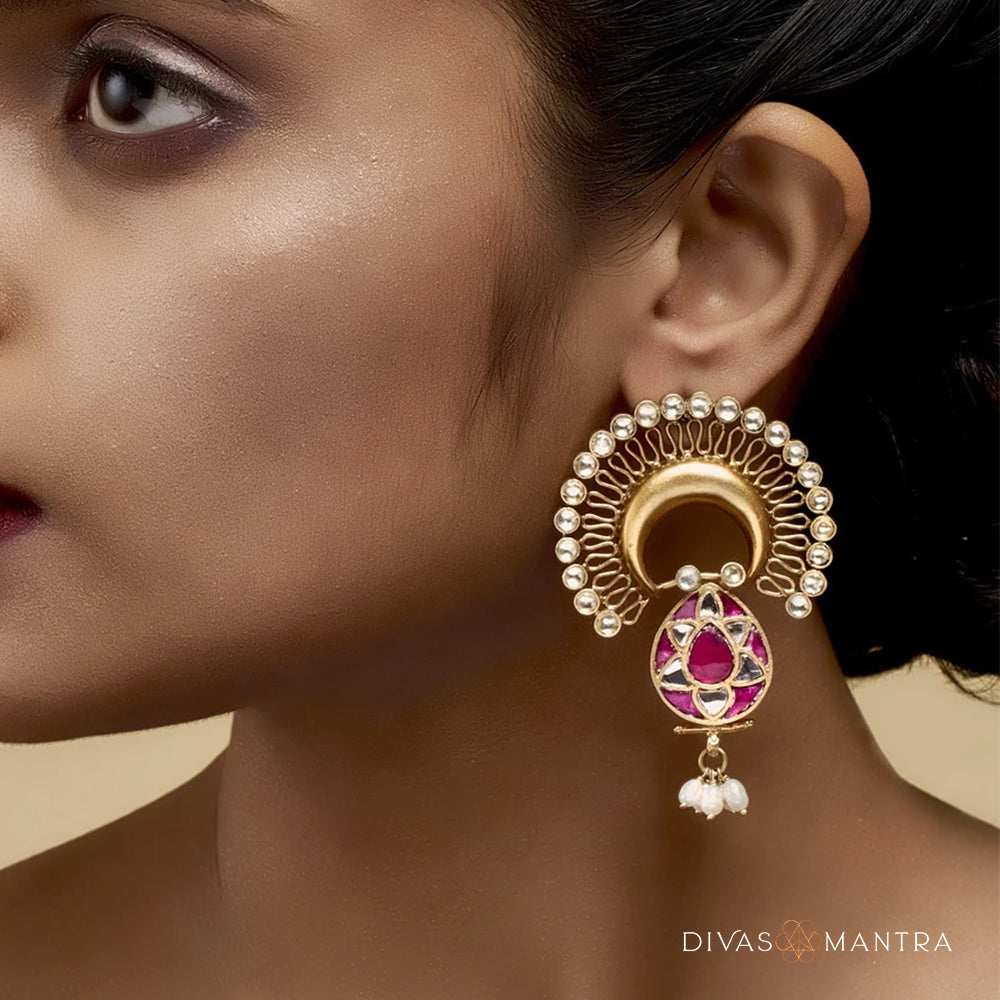 92.5 Sterling Silver Hindola Kundan Earring Gold Plated