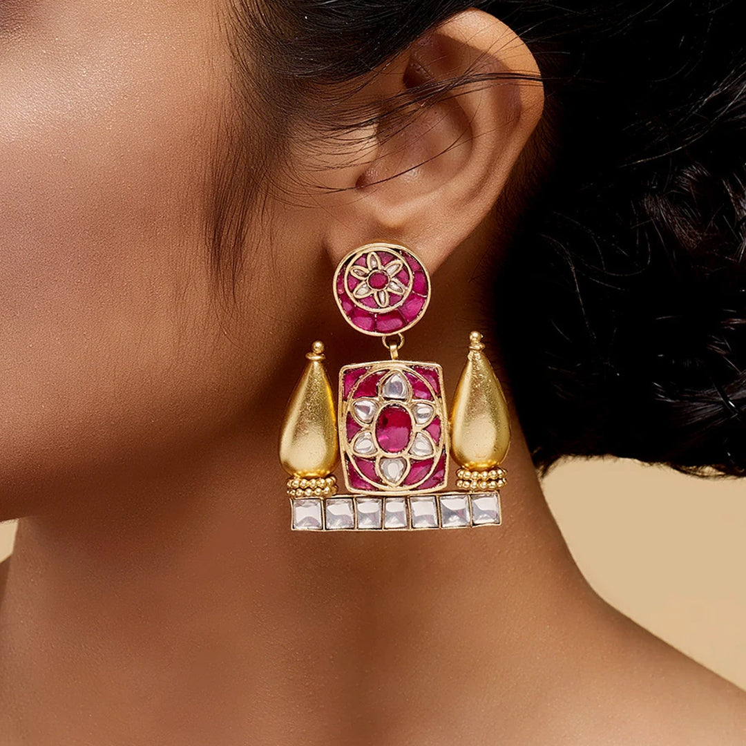 92.5 Sterling Silver Ratha Kundan Earring Gold Plated