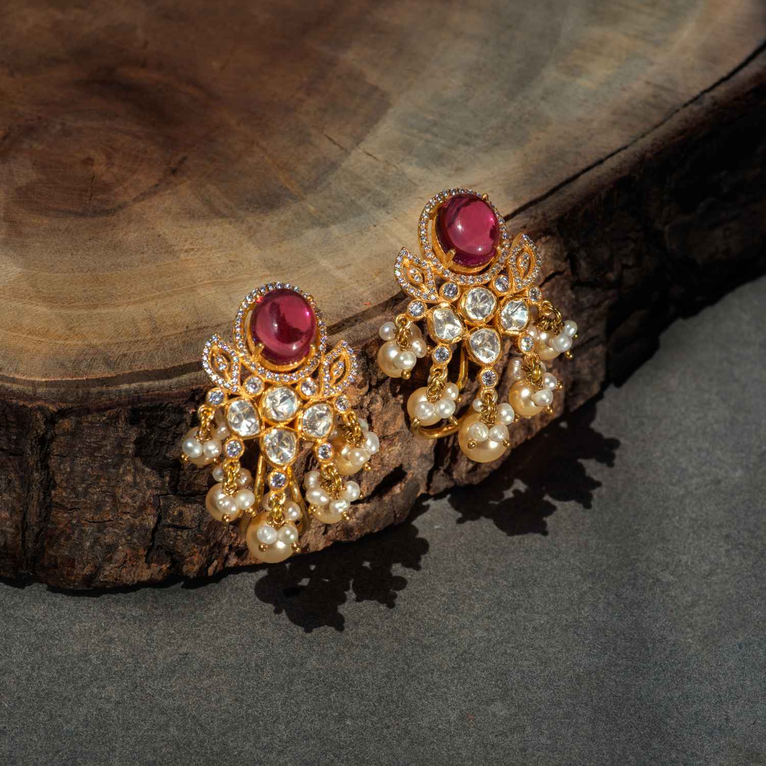 92.5 Sterling Silver Asami Polki Earrings Gold Plated