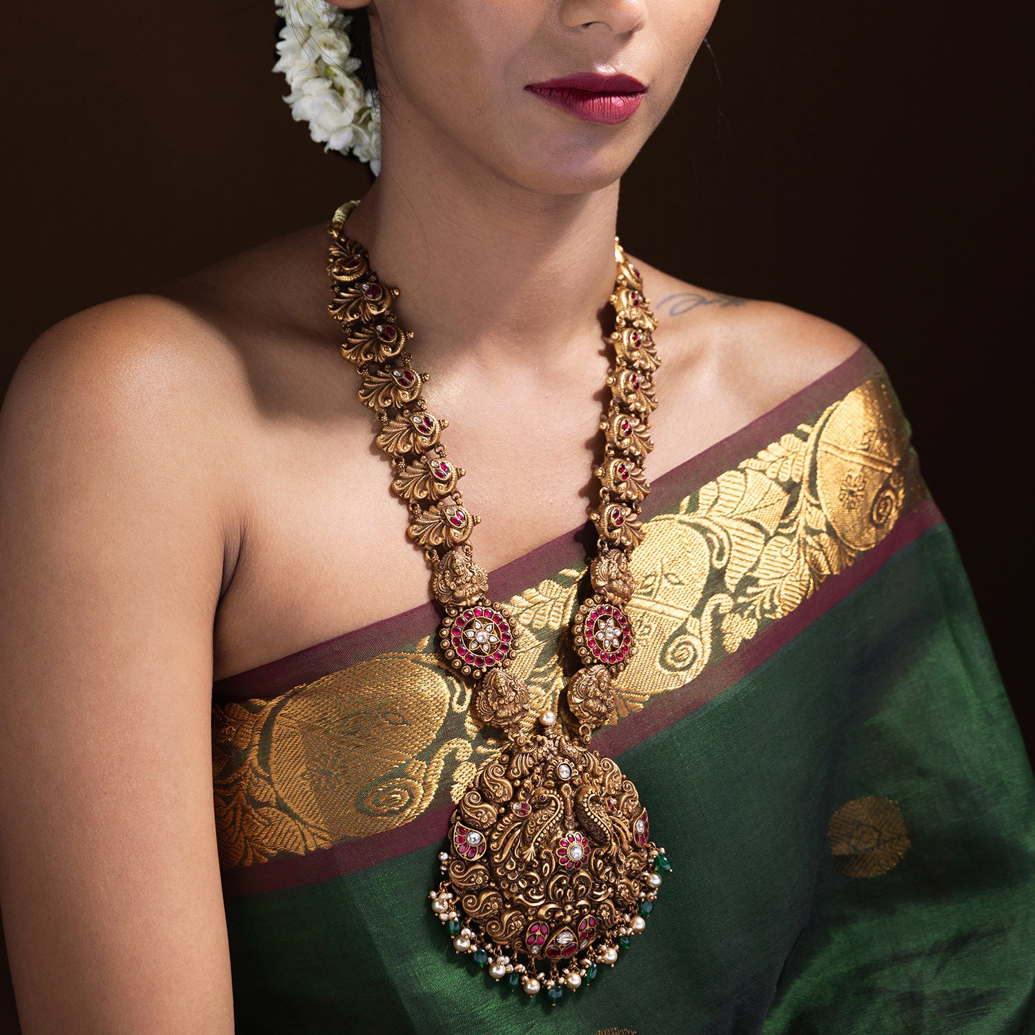 Mayuri Peacock Inspired Antique Nakshi Long Necklace