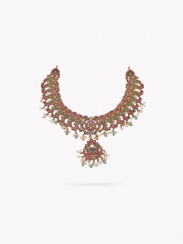 Jaari Red and Green Kundan Grand Necklace