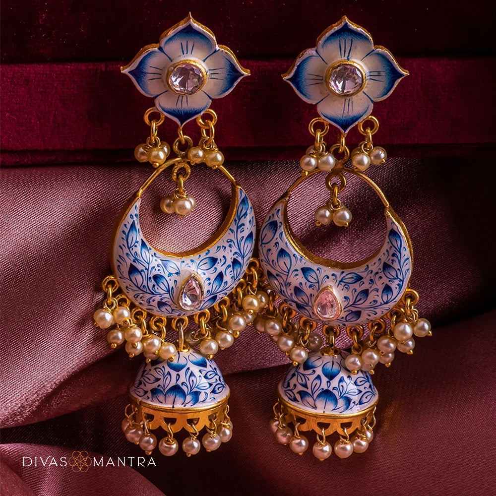 92.5 Sterling Silver Ixora Blue Earrings Gold Plated