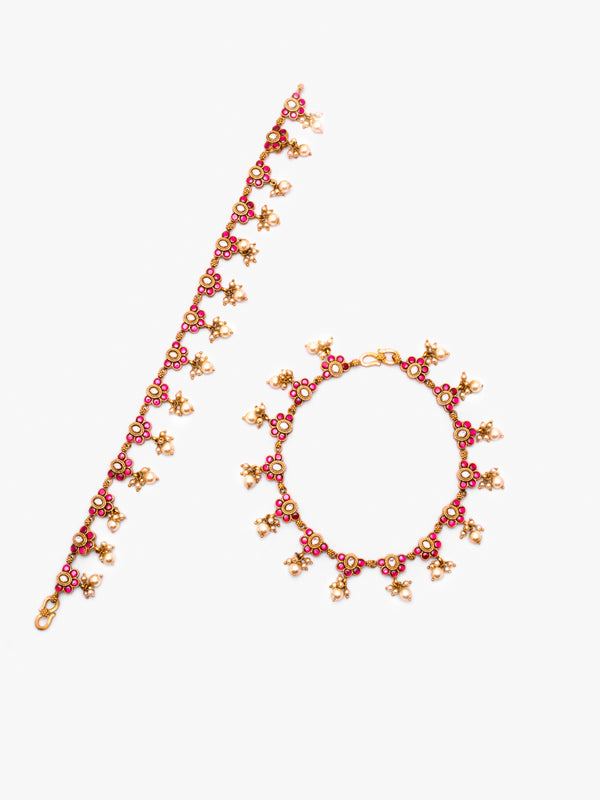 Ujraa Kundan Anklets with Pearl drops