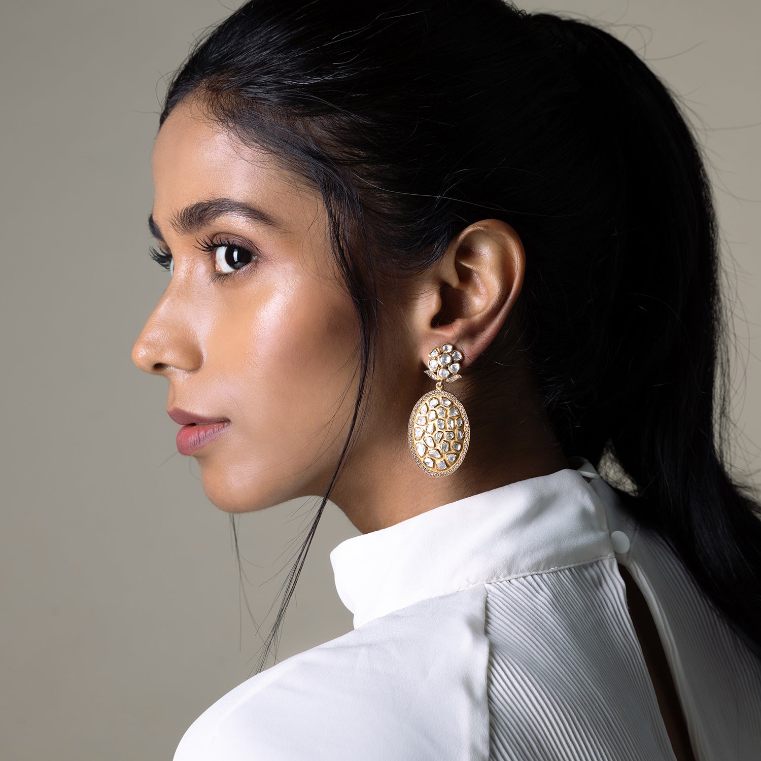 92.5 Sterling Silver Karni Moissonite Gold Plated Silver Earrings
