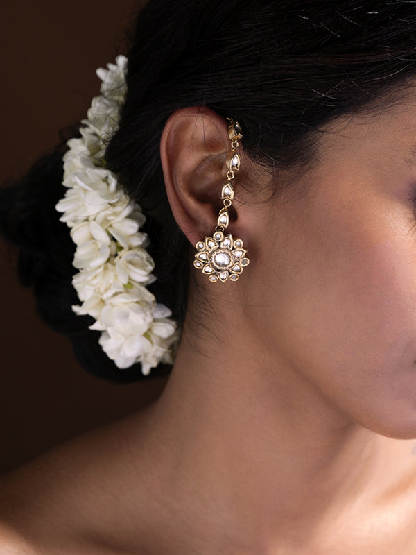 Amaira Beautiful White Sapphire Earrings with attached Ear chain