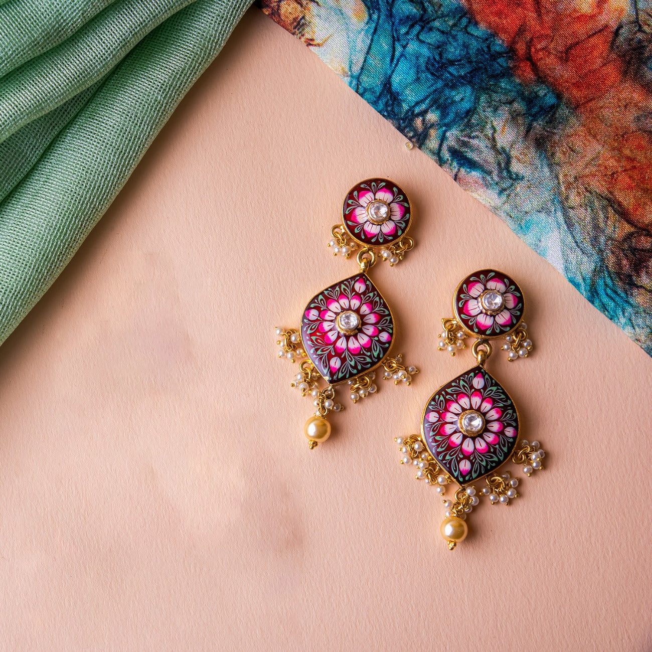 92.5 Sterling Silver Majenta Flora Earrings Gold Plated