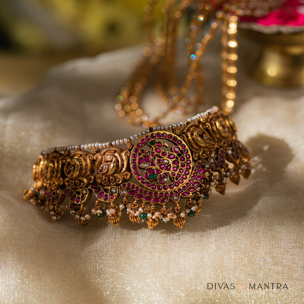 92.5 Sterling Silver Mansi Kundan Choker Gold Plated