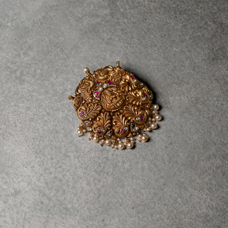 92.5 Sterling Silver Mayura Temple Lakshmi Pendant Gold Plated