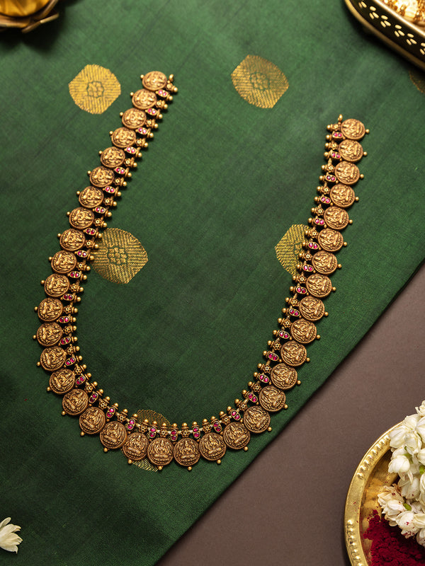 Swara Lakshmi Antique Coin Nakshi Silver Long Necklace