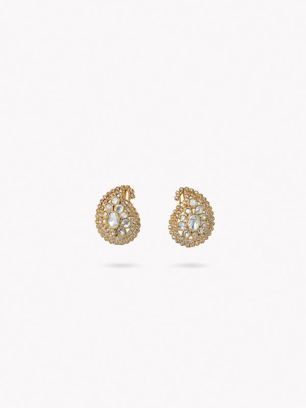 Paisley Traditional Moissonite Gold Plated Silver Earrings
