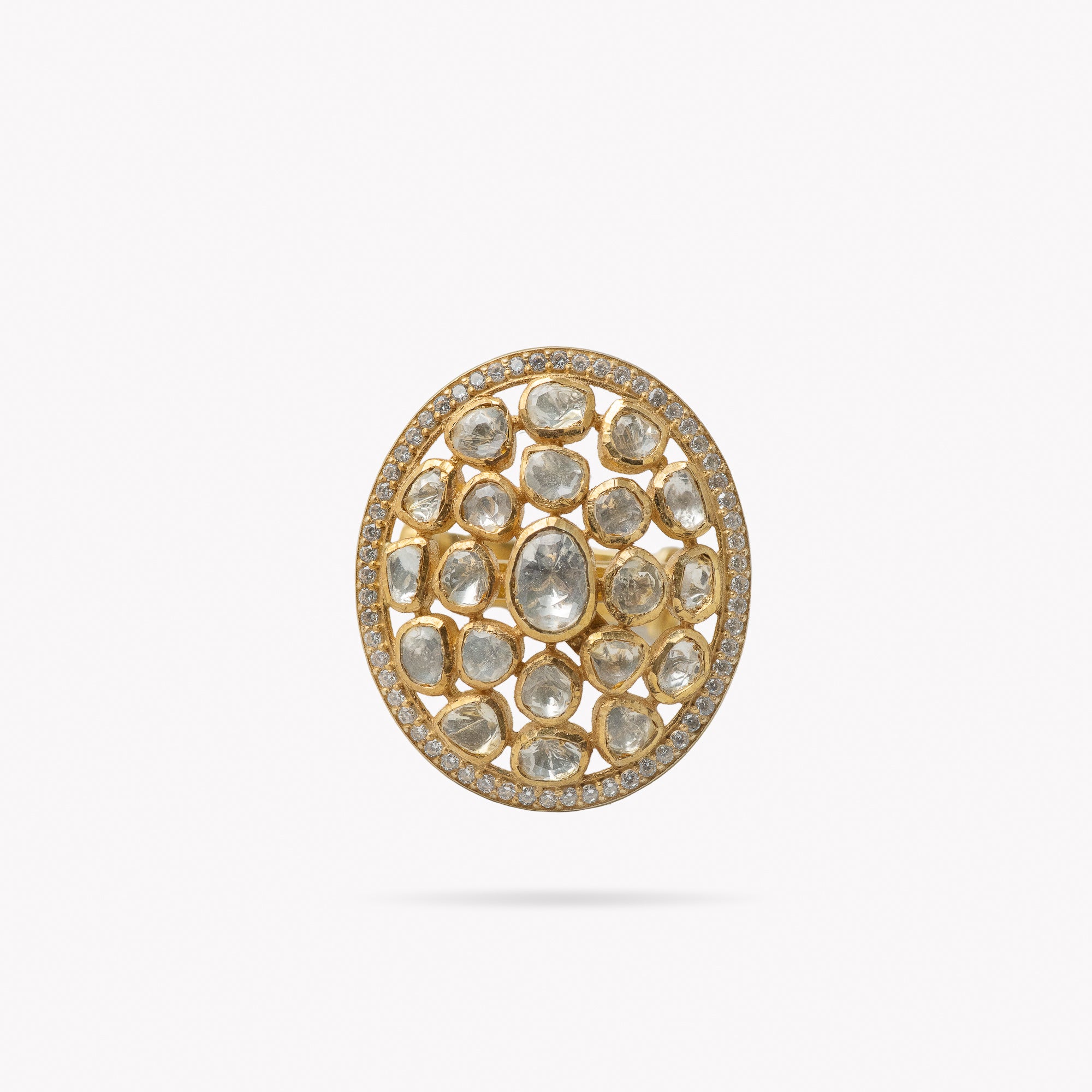 Kachua Moissonite Oval Gold Plated Silver Ring