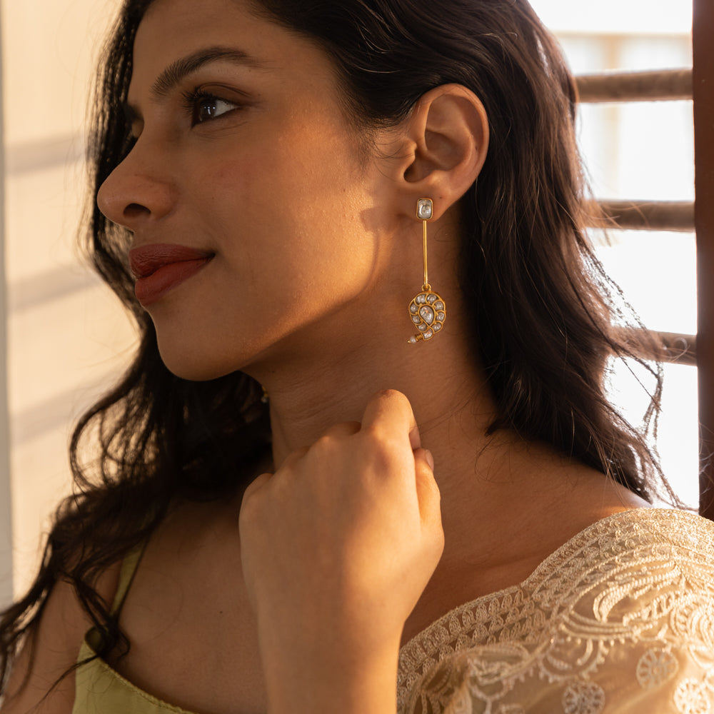 Paisley Kundan Long Earrings