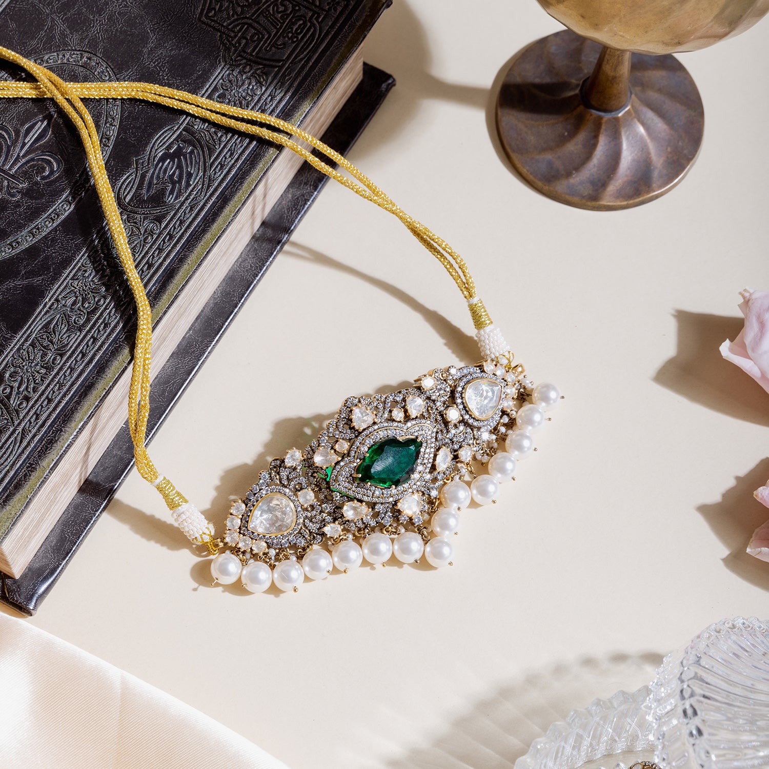 92.5 Sterling Silver Prakruti Victorian Moissonite Choker Gold Plated