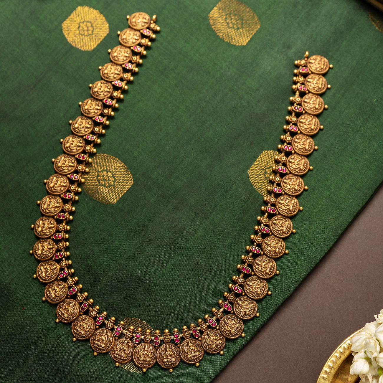 Swara Lakshmi Antique Coin Nakshi Silver Long Necklace