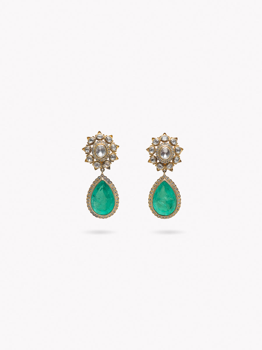 Dhuni Emerald Silver Gold Plated Earrings