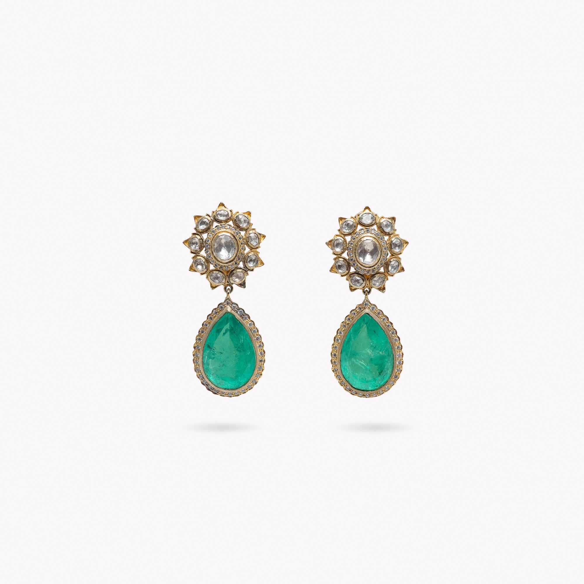 Dhuni Emerald Silver Gold Plated Earrings